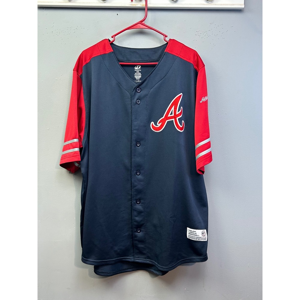Dynasty Baseball Jersey Mens 2XL Navy Atlanta Braves Dynasty Series Button Front